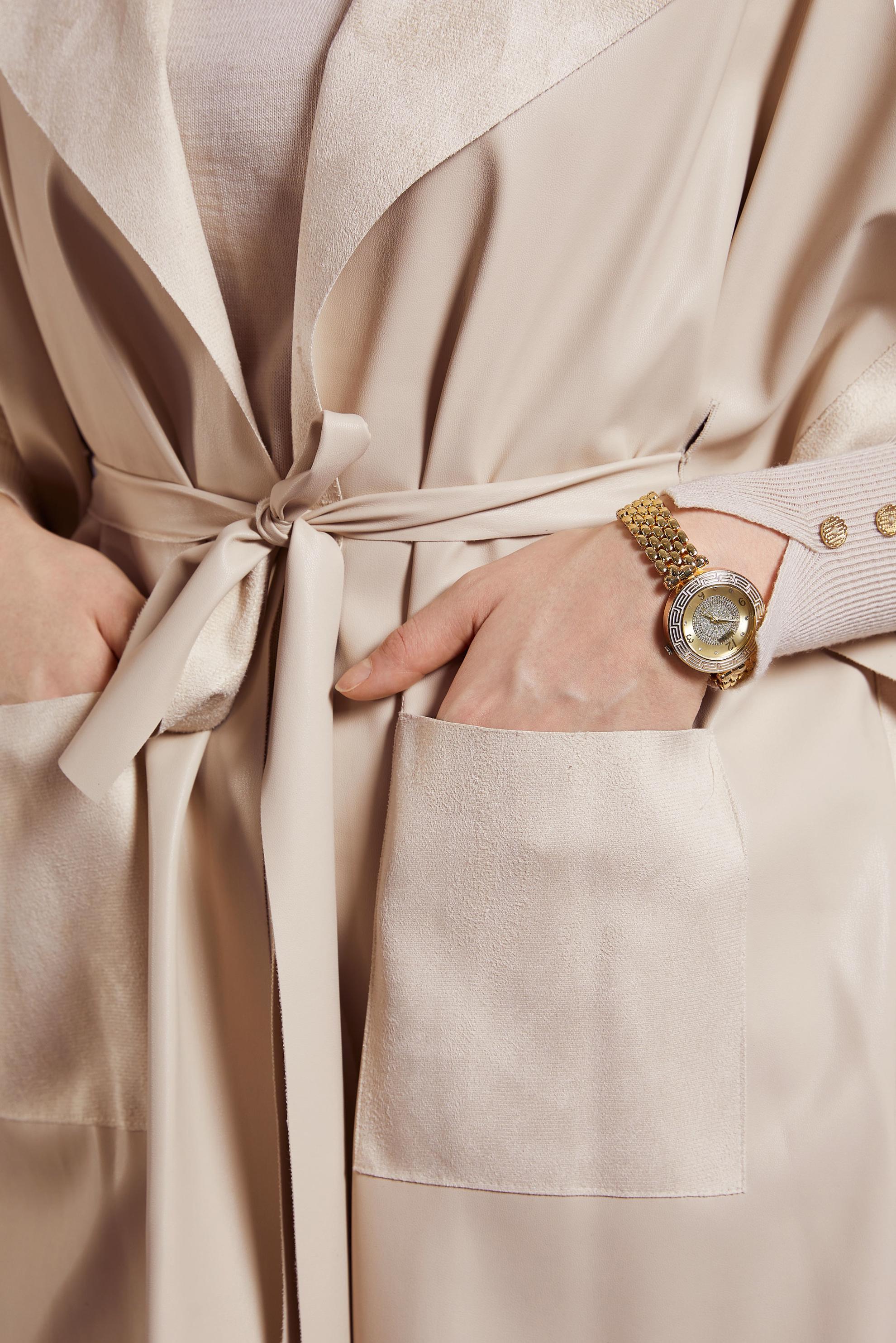 Vêtements hijab BEIGE GILET EN SIMILI CUIR AVEC CEINTURE 45276