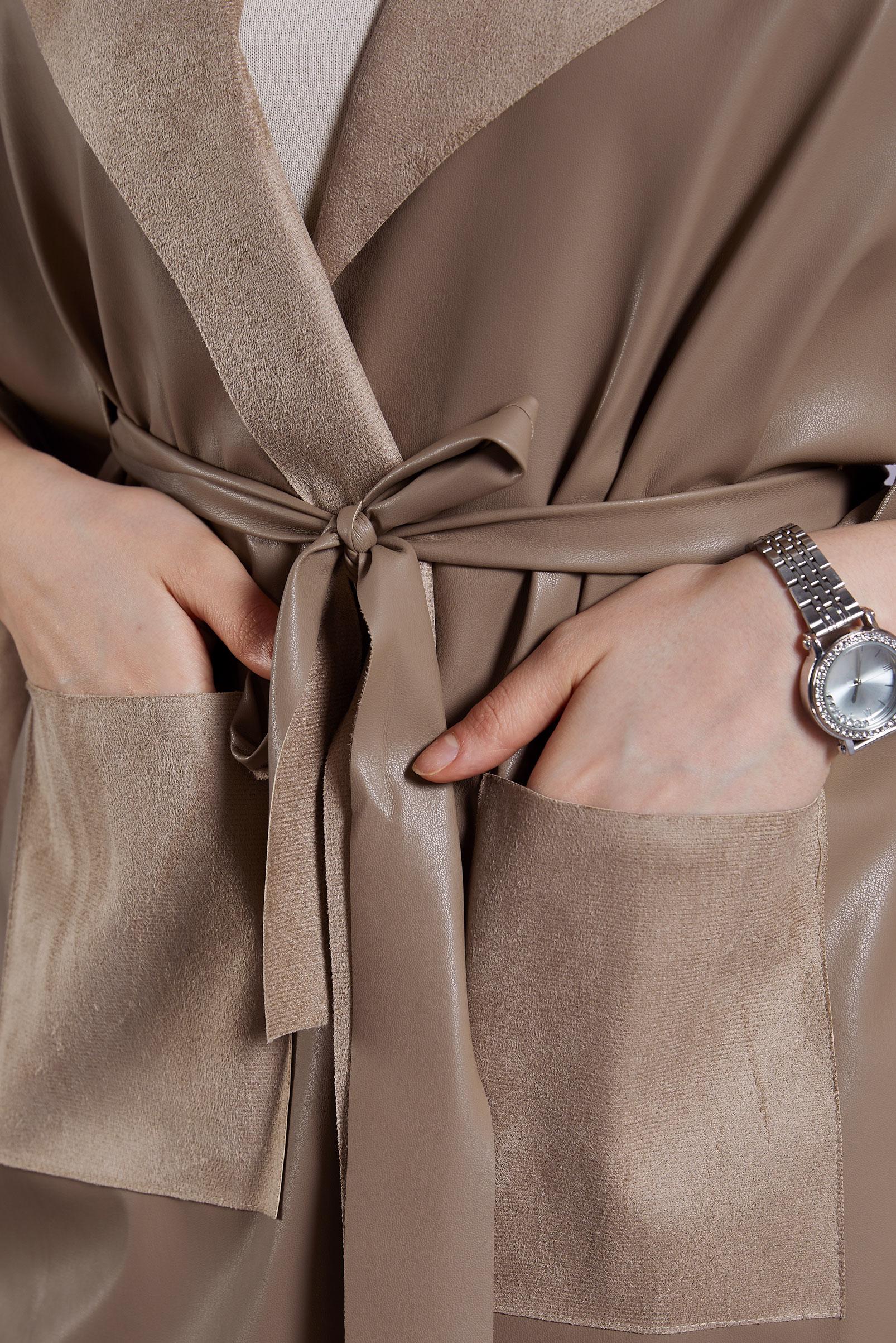 Vêtements hijab BEIGE GILET EN SIMILI CUIR AVEC CEINTURE 45276