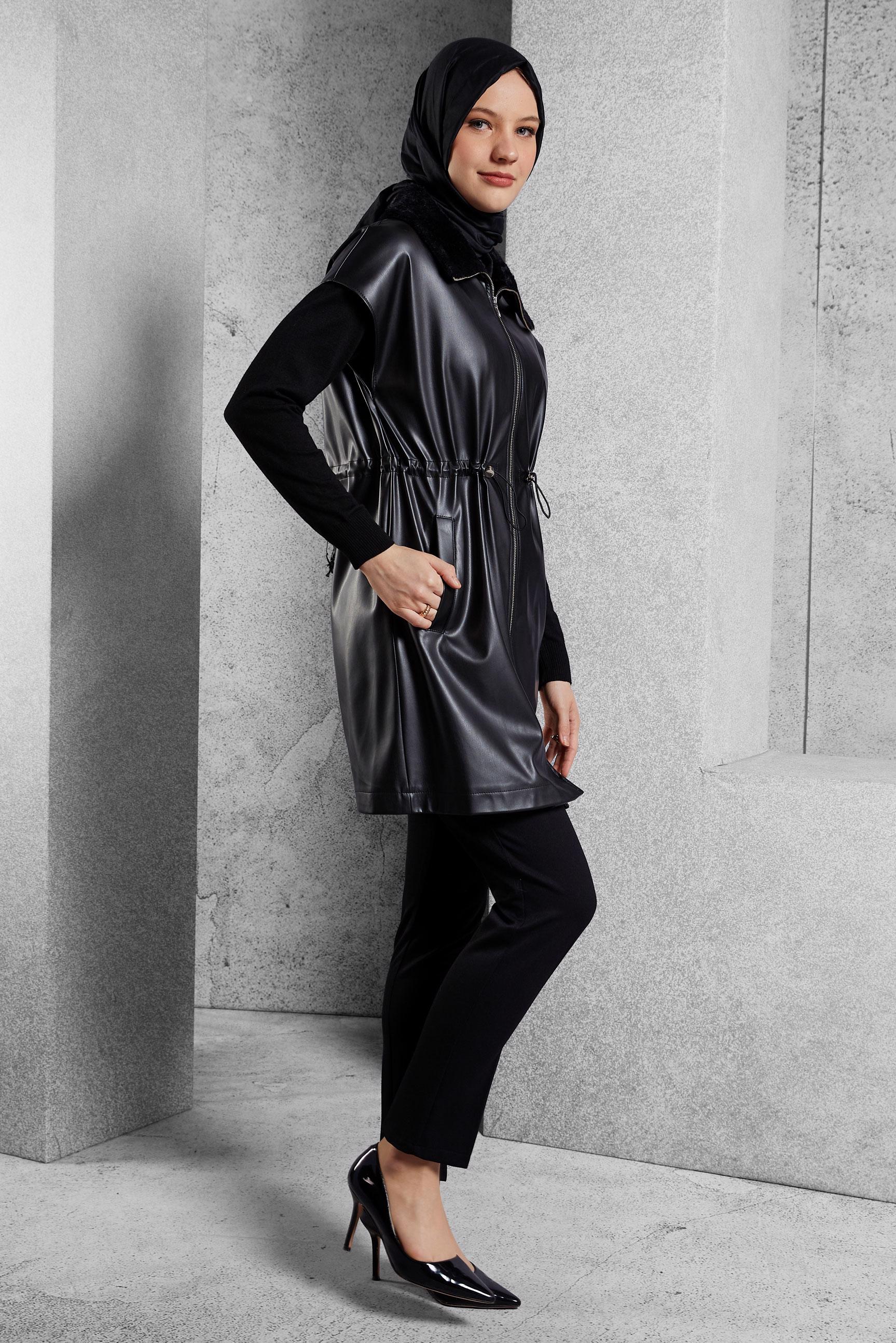 Vêtements hijab NOIR GILET EN SIMILI CUIR 45289