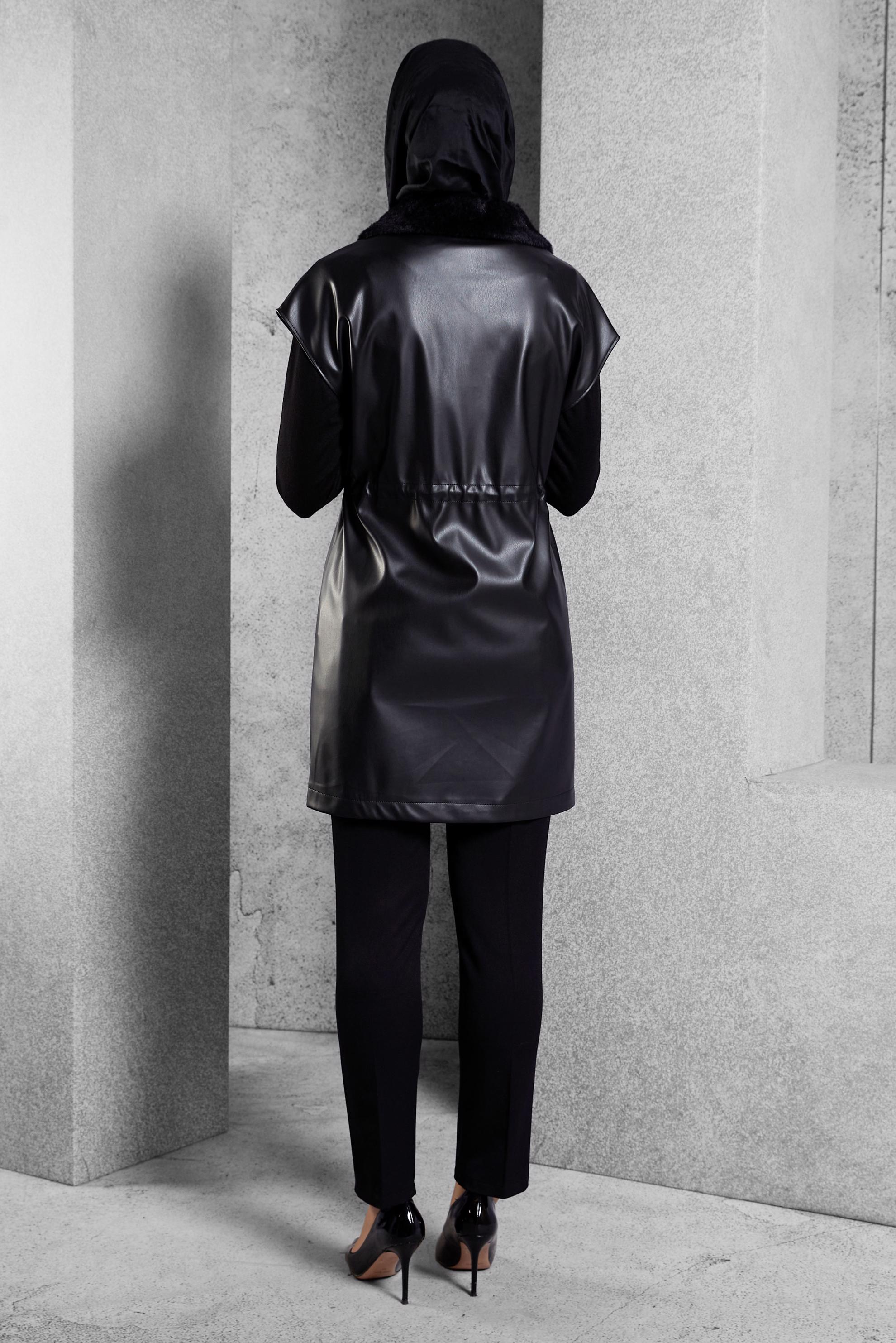 Vêtements hijab NOIR GILET EN SIMILI CUIR 45289
