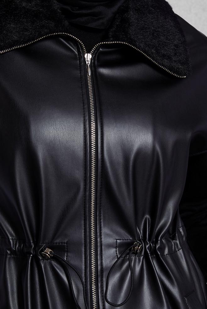 Vêtements hijab NOIR GILET EN SIMILI CUIR 45289 - ALVİNA