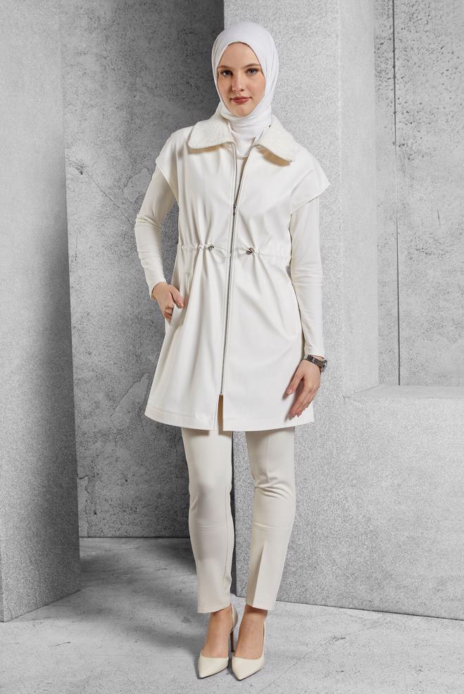Vêtements hijab BLANC GILET EN SIMILI CUIR 45289 - ALVİNA