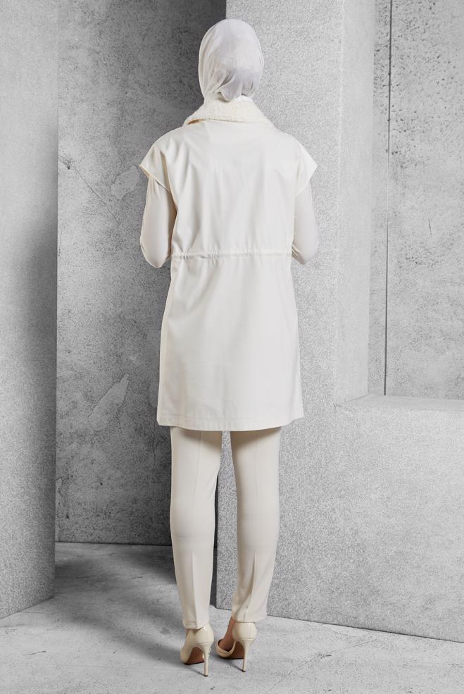 Vêtements hijab BLANC GILET EN SIMILI CUIR 45289 - ALVİNA