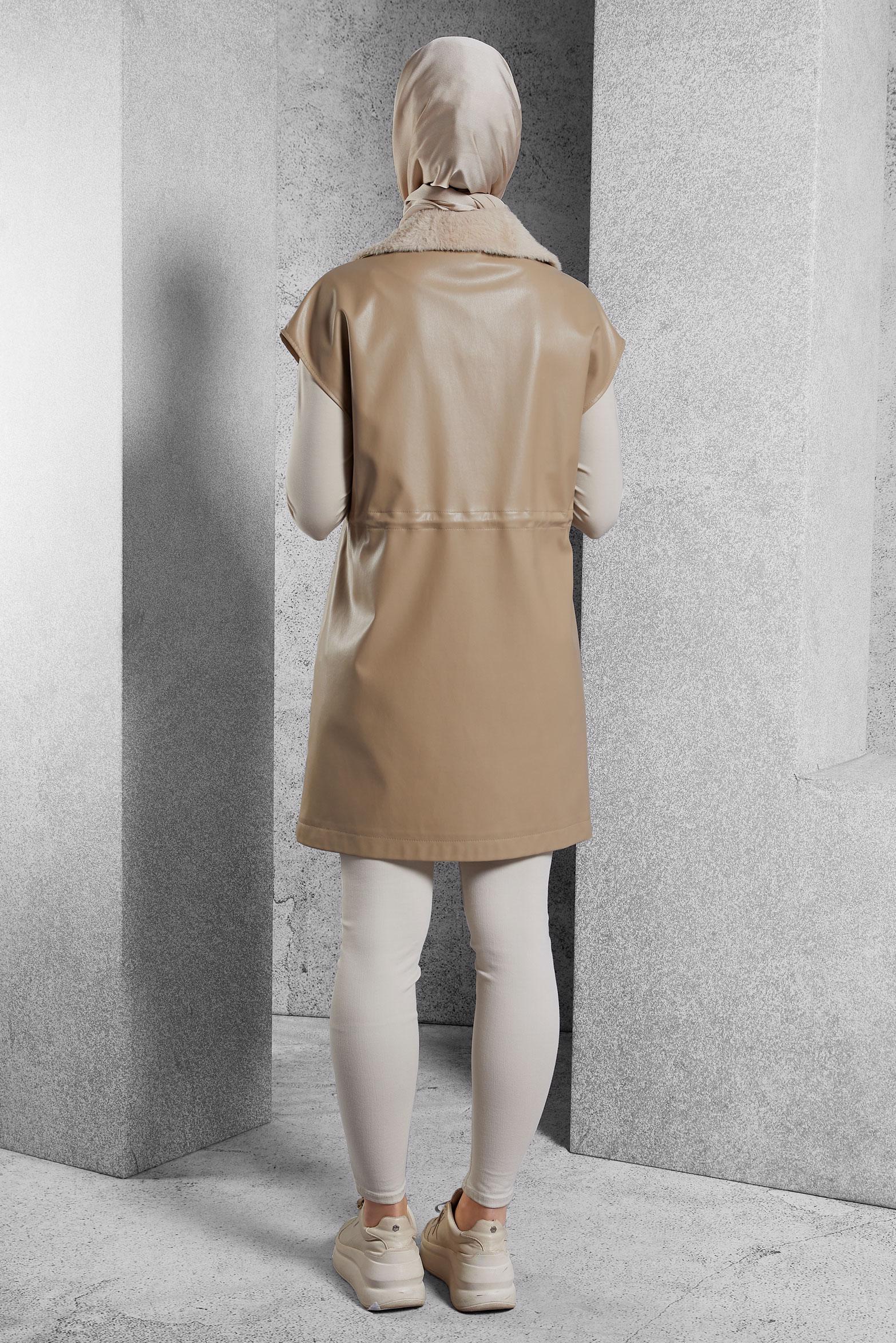 Vêtements hijab BEIGE GILET EN SIMILI CUIR 45289