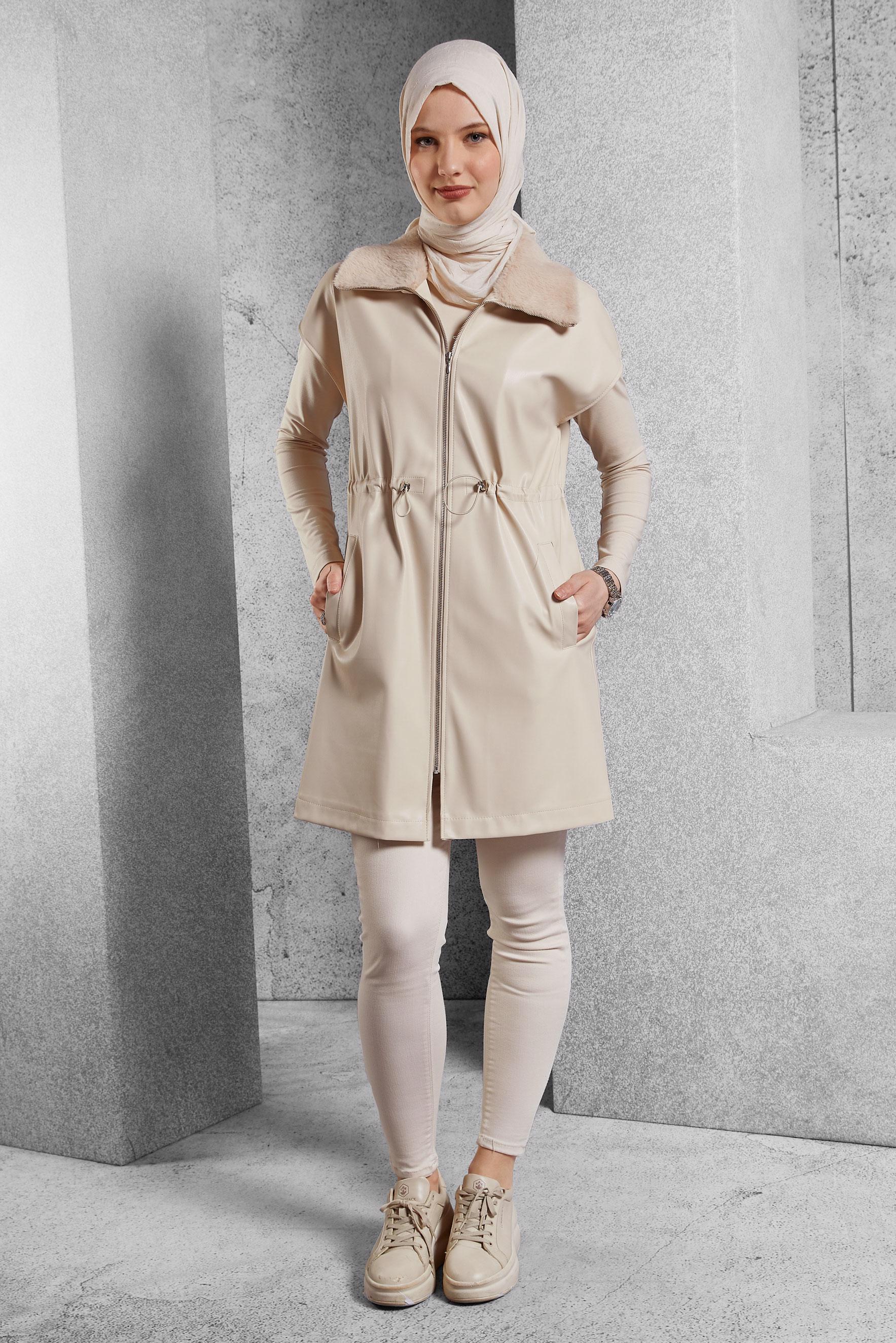 Vêtements hijab BEIGE GILET EN SIMILI CUIR 45289