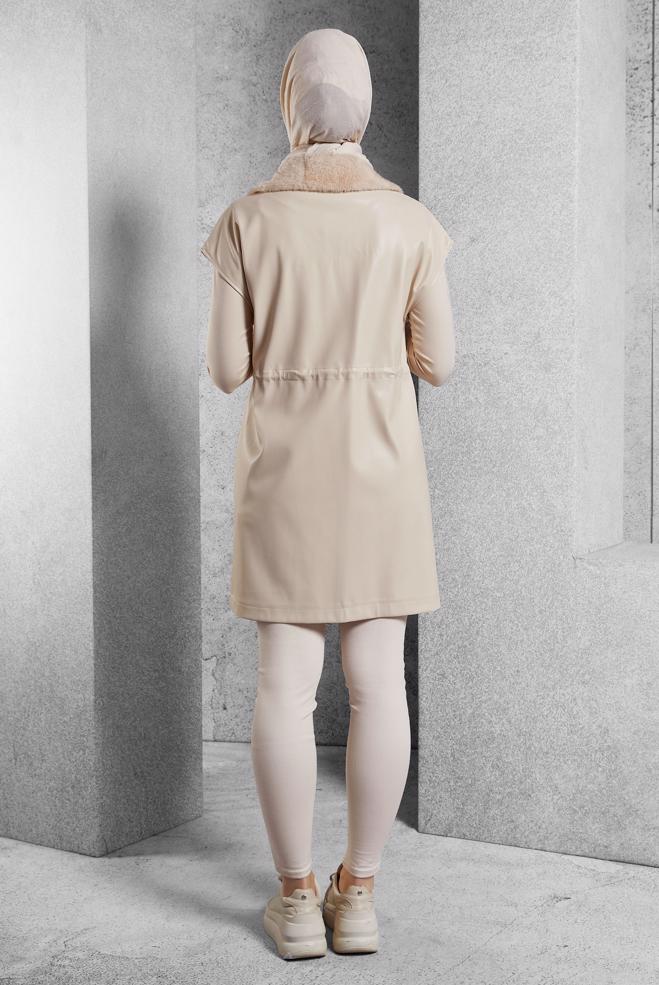 Vêtements hijab BEIGE GILET EN SIMILI CUIR 45289 - ALVİNA