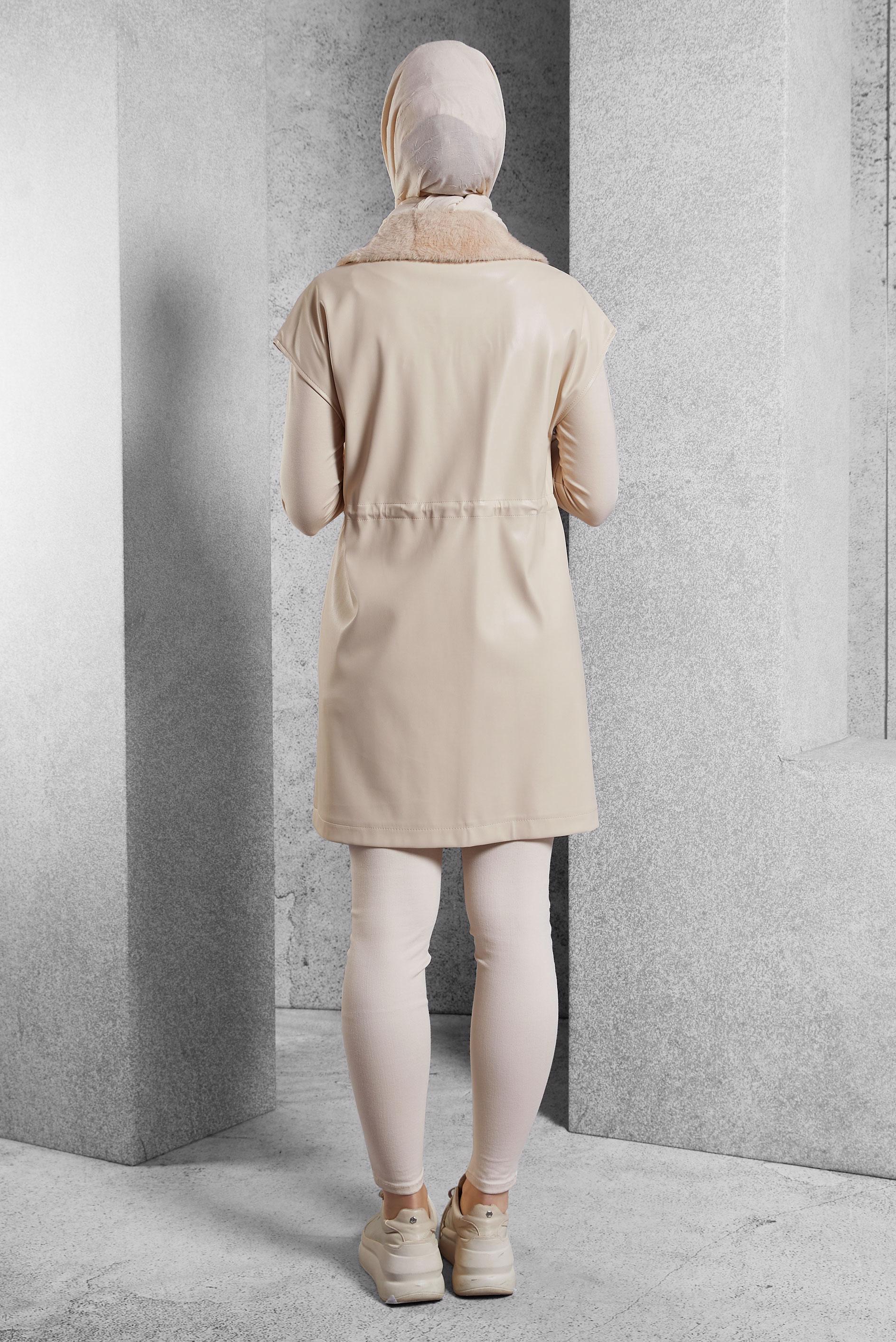 Vêtements hijab BEIGE GILET EN SIMILI CUIR 45289