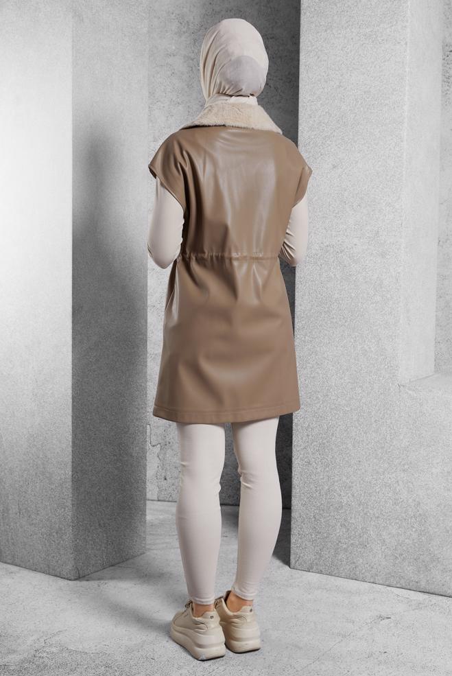 Vêtements hijab BEIGE GILET EN SIMILI CUIR 45289 - ALVİNA