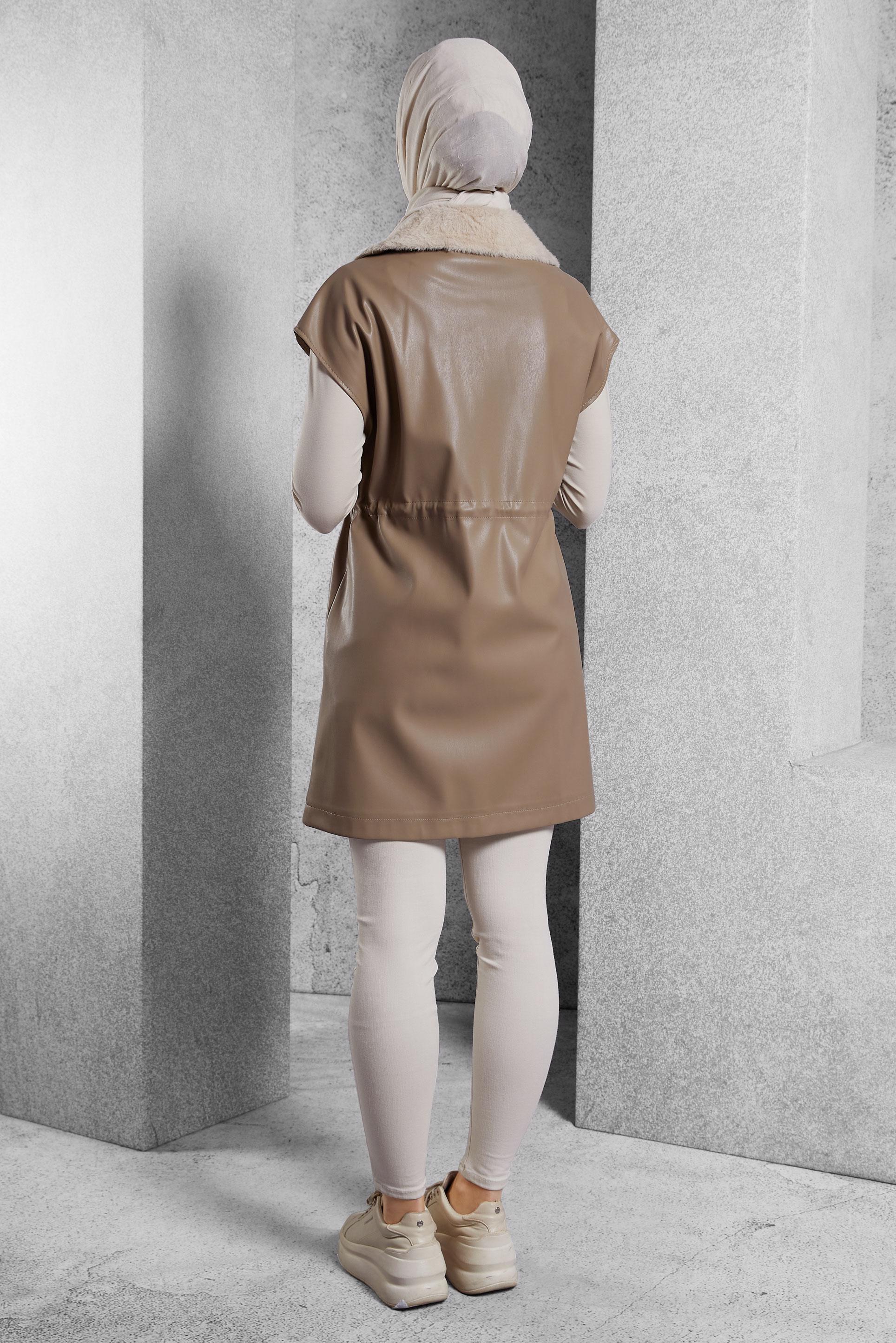 Vêtements hijab BEIGE GILET EN SIMILI CUIR 45289