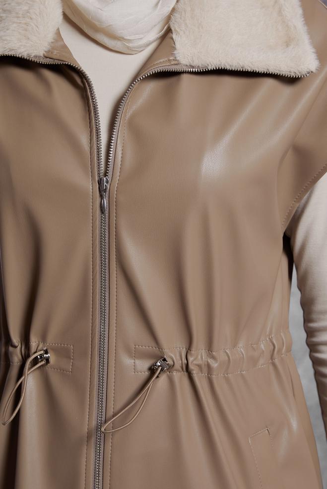 Vêtements hijab BEIGE GILET EN SIMILI CUIR 45289 - ALVİNA
