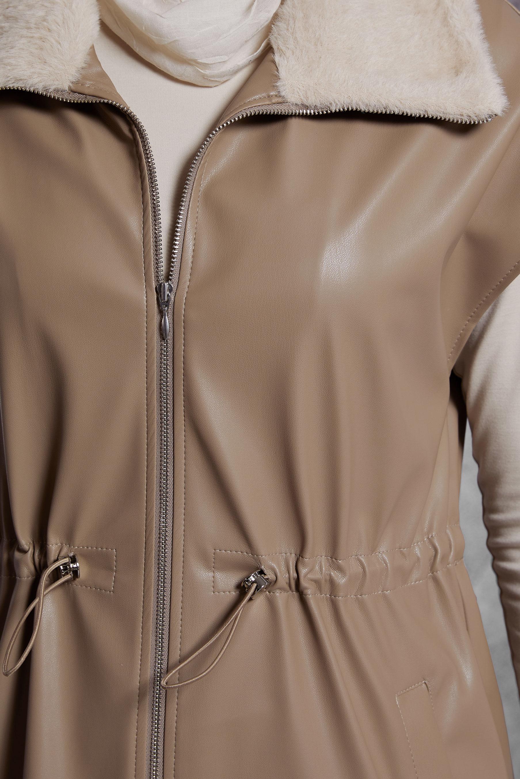 Vêtements hijab BEIGE GILET EN SIMILI CUIR 45289