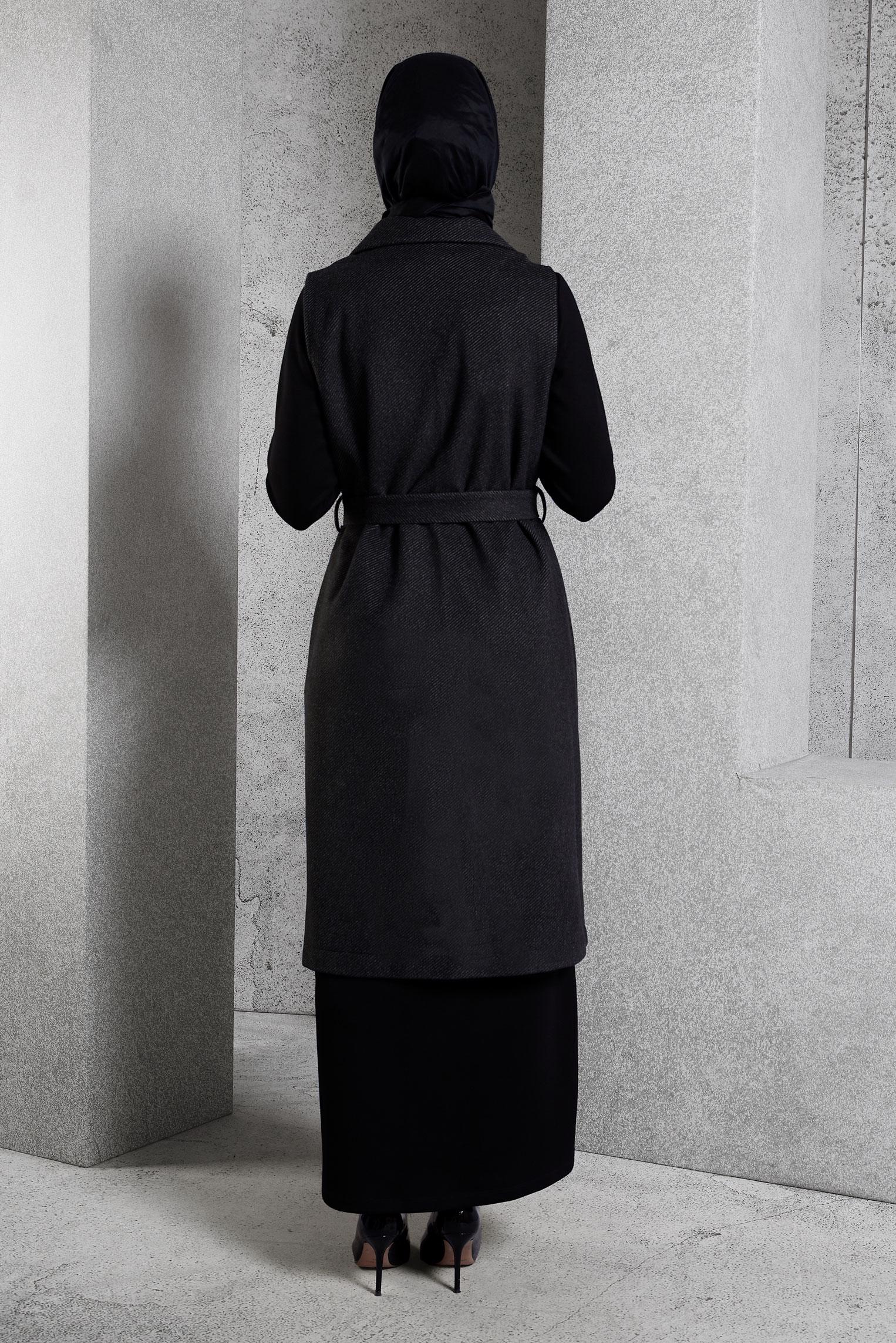 Tesettür giyim SİYAH KUŞAKLI YELEK 45303