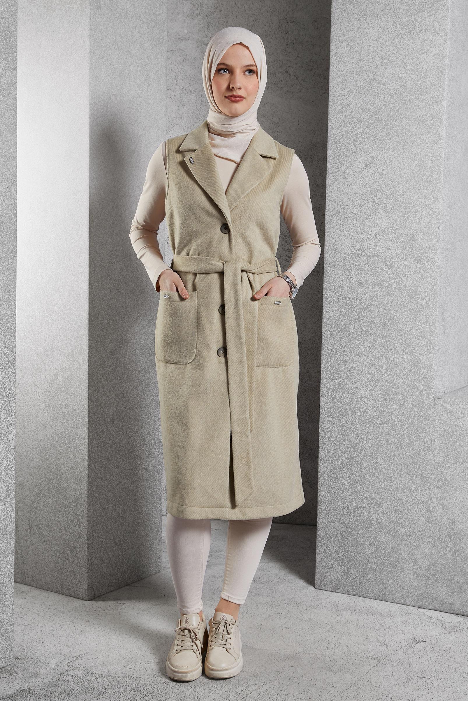Vêtements hijab BEIGE GILET CEINTURÉ 45303