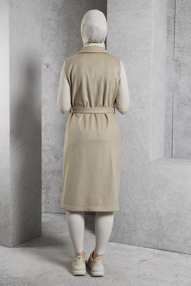 Vêtements hijab BEIGE GILET CEINTURÉ 45303 - ALVİNA