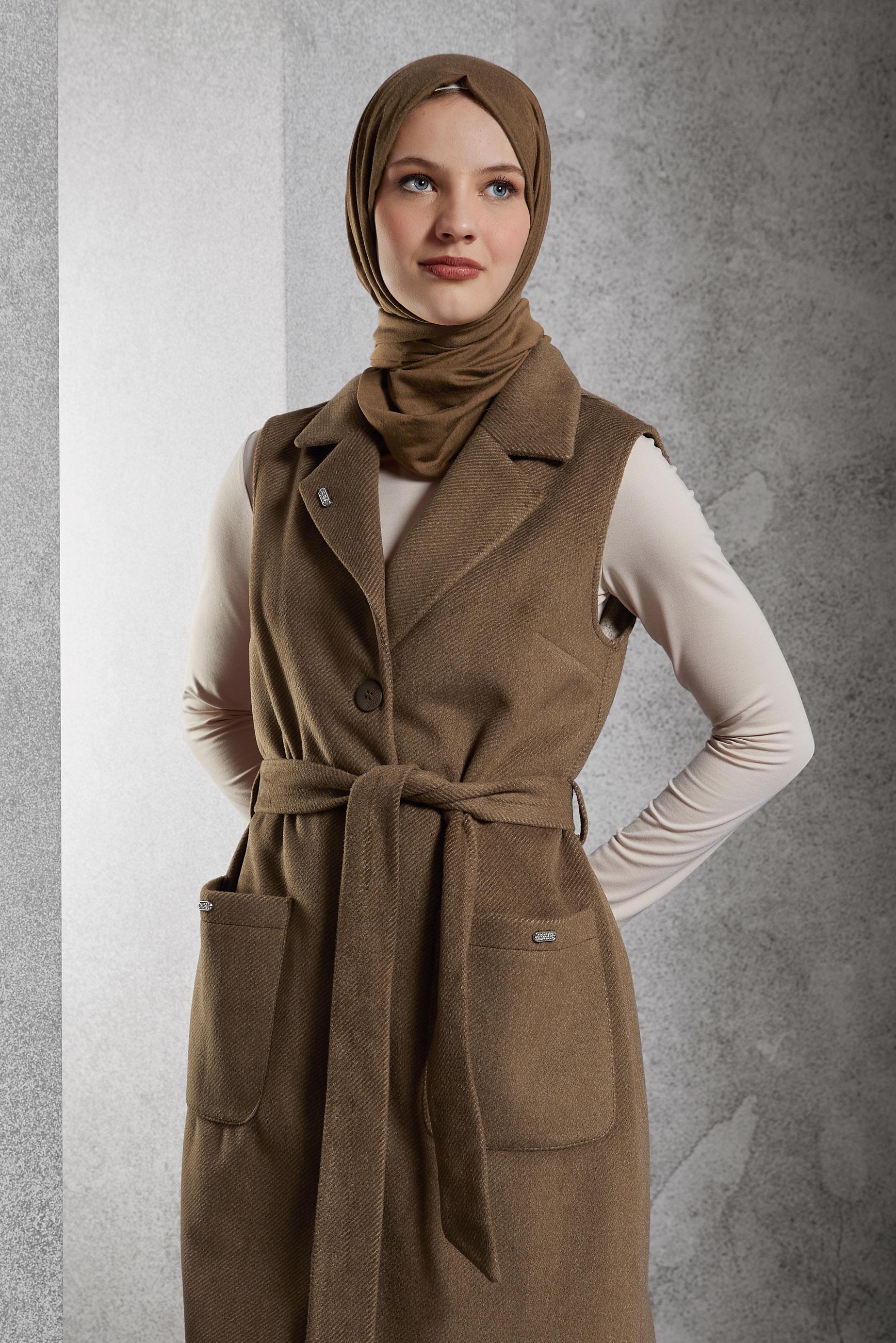 Tesettür giyim TABA KUŞAKLI YELEK 45303