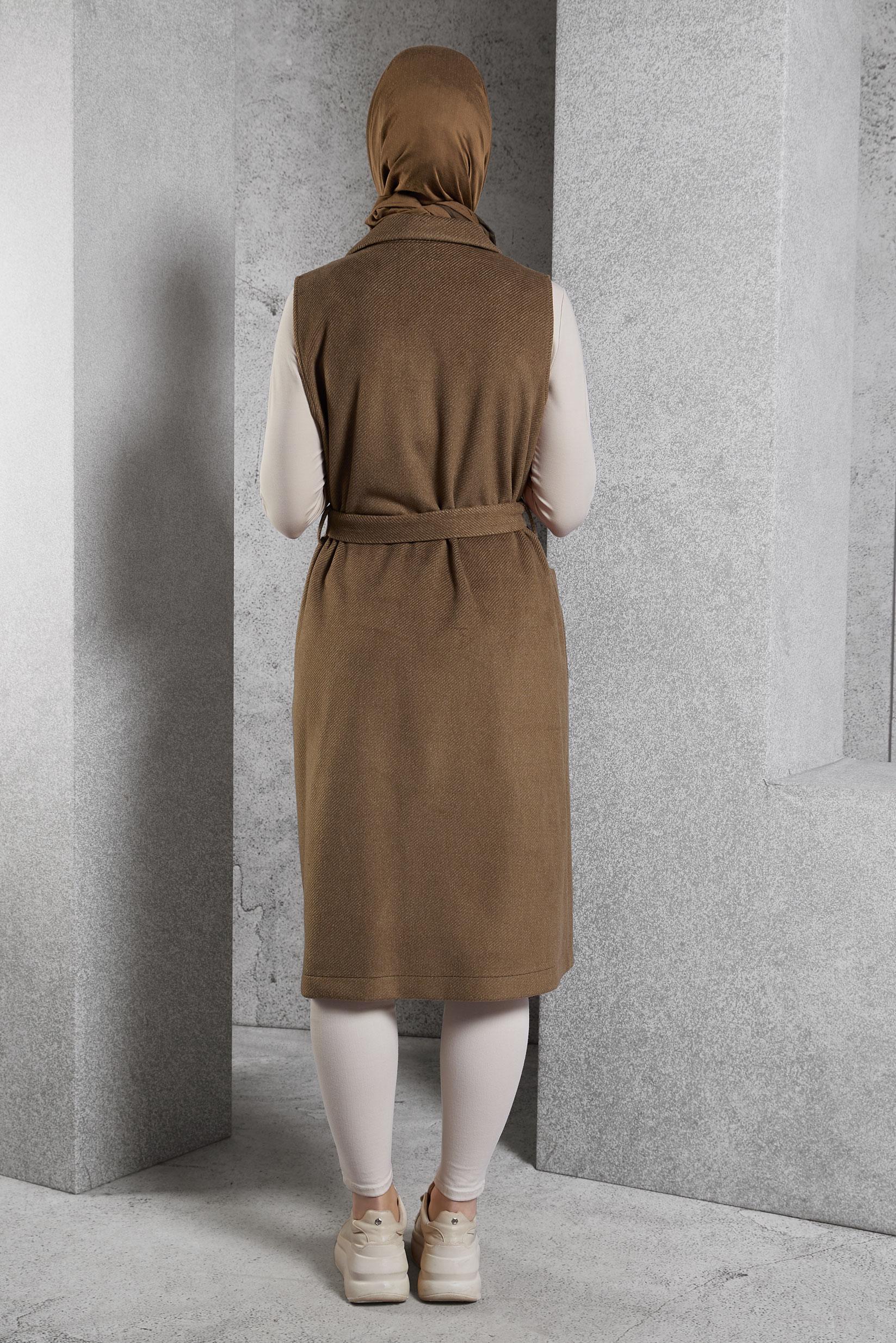 Tesettür giyim TABA KUŞAKLI YELEK 45303