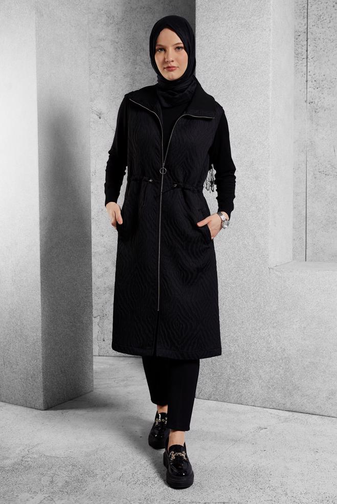 Vêtements hijab NOIR GILET À TAILLE FUMÉE 45304 - ALVİNA