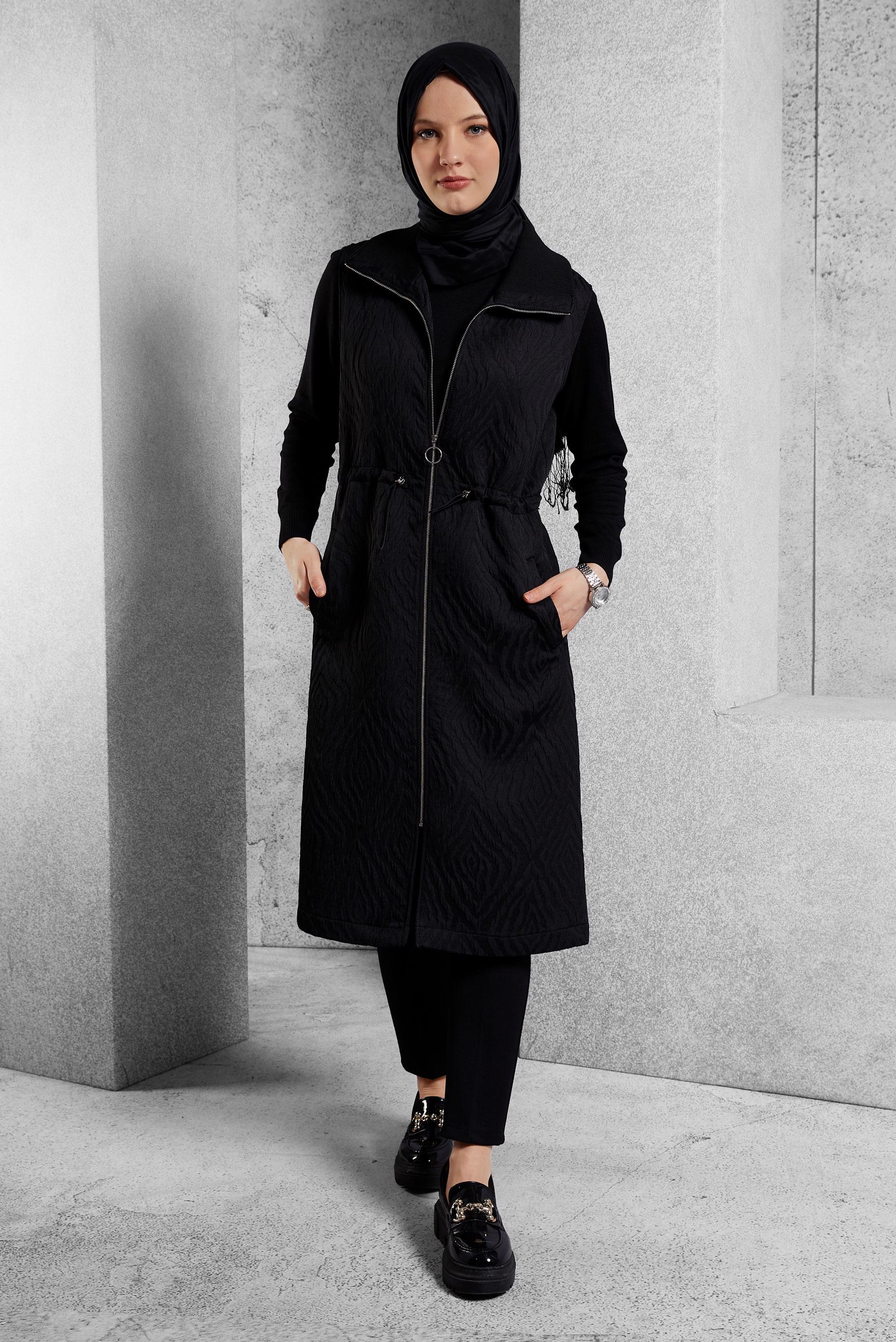 Vêtements hijab NOIR GILET À TAILLE FUMÉE 45304