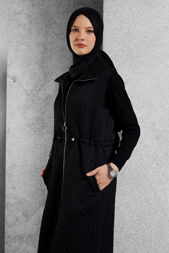 Vêtements hijab NOIR GILET À TAILLE FUMÉE 45304 - ALVİNA