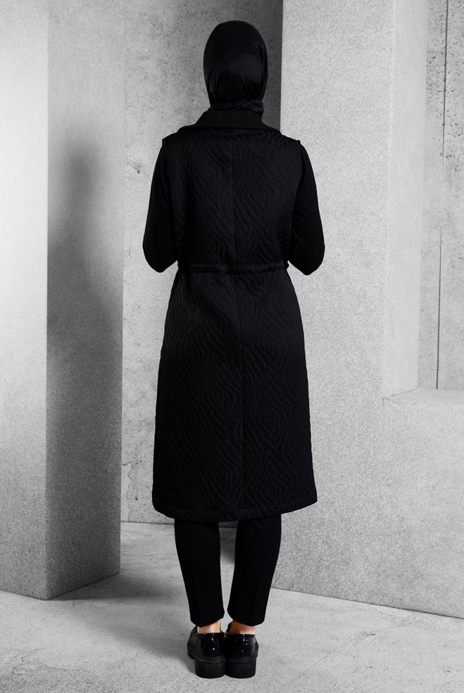 Vêtements hijab NOIR GILET À TAILLE FUMÉE 45304 - ALVİNA