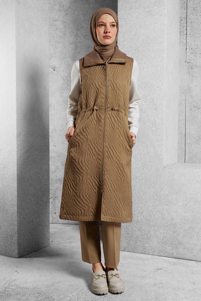 Vêtements hijab BRUN GILET À TAILLE FUMÉE 45304 - ALVİNA