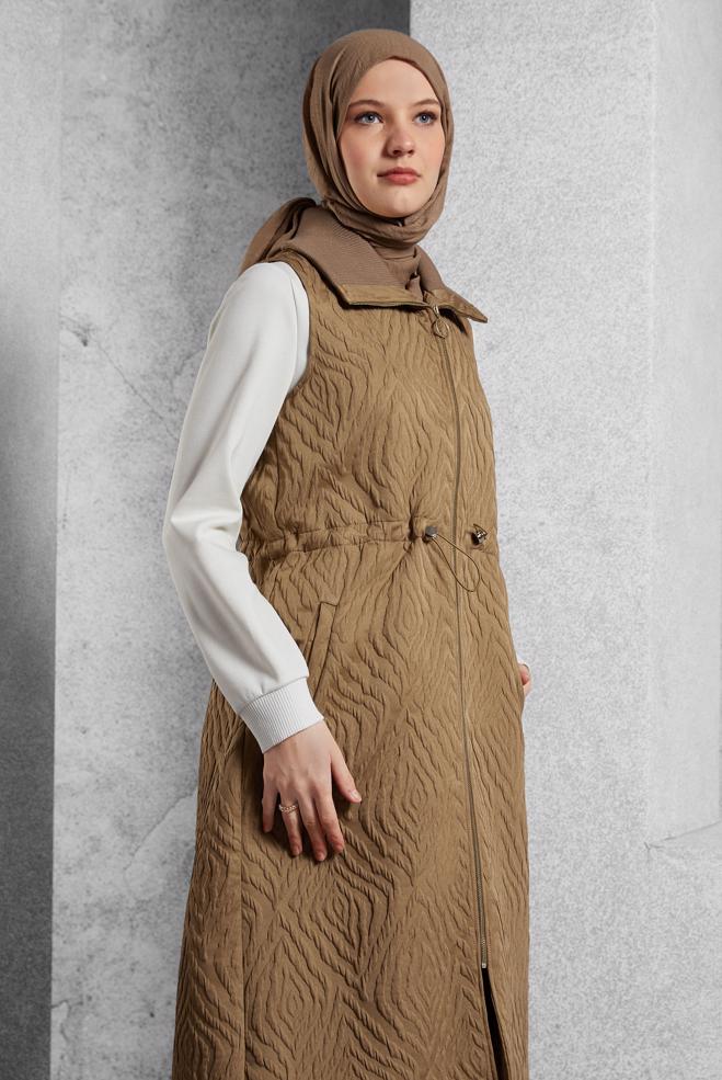 Vêtements hijab BRUN GILET À TAILLE FUMÉE 45304 - ALVİNA