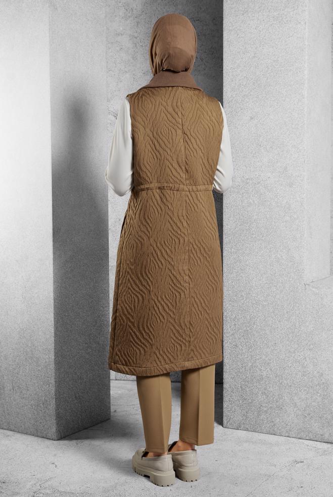 Vêtements hijab BRUN GILET À TAILLE FUMÉE 45304 - ALVİNA
