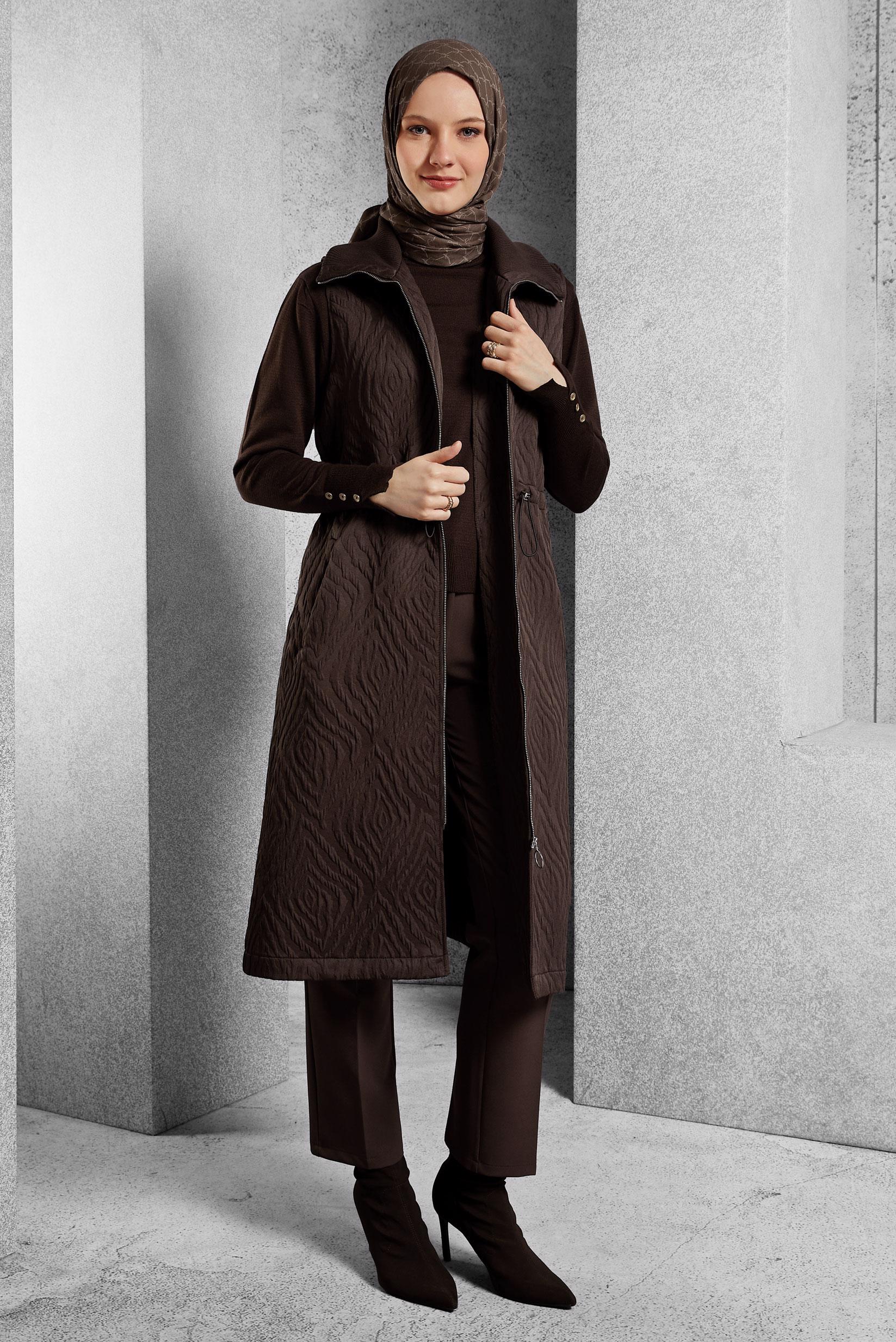 Vêtements hijab BRUN GILET À TAILLE FUMÉE 45304