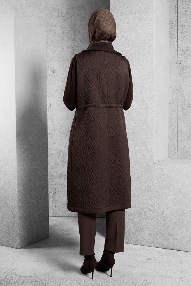 Vêtements hijab BRUN GILET À TAILLE FUMÉE 45304 - ALVİNA