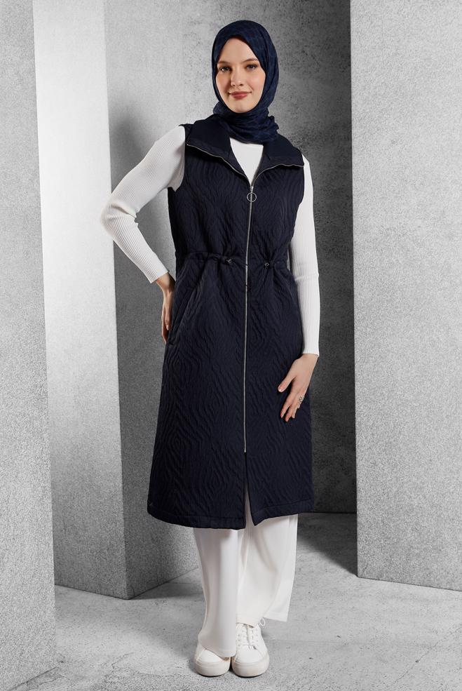 Vêtements hijab BLEU MARINE GILET À TAILLE FUMÉE 45304 - ALVİNA