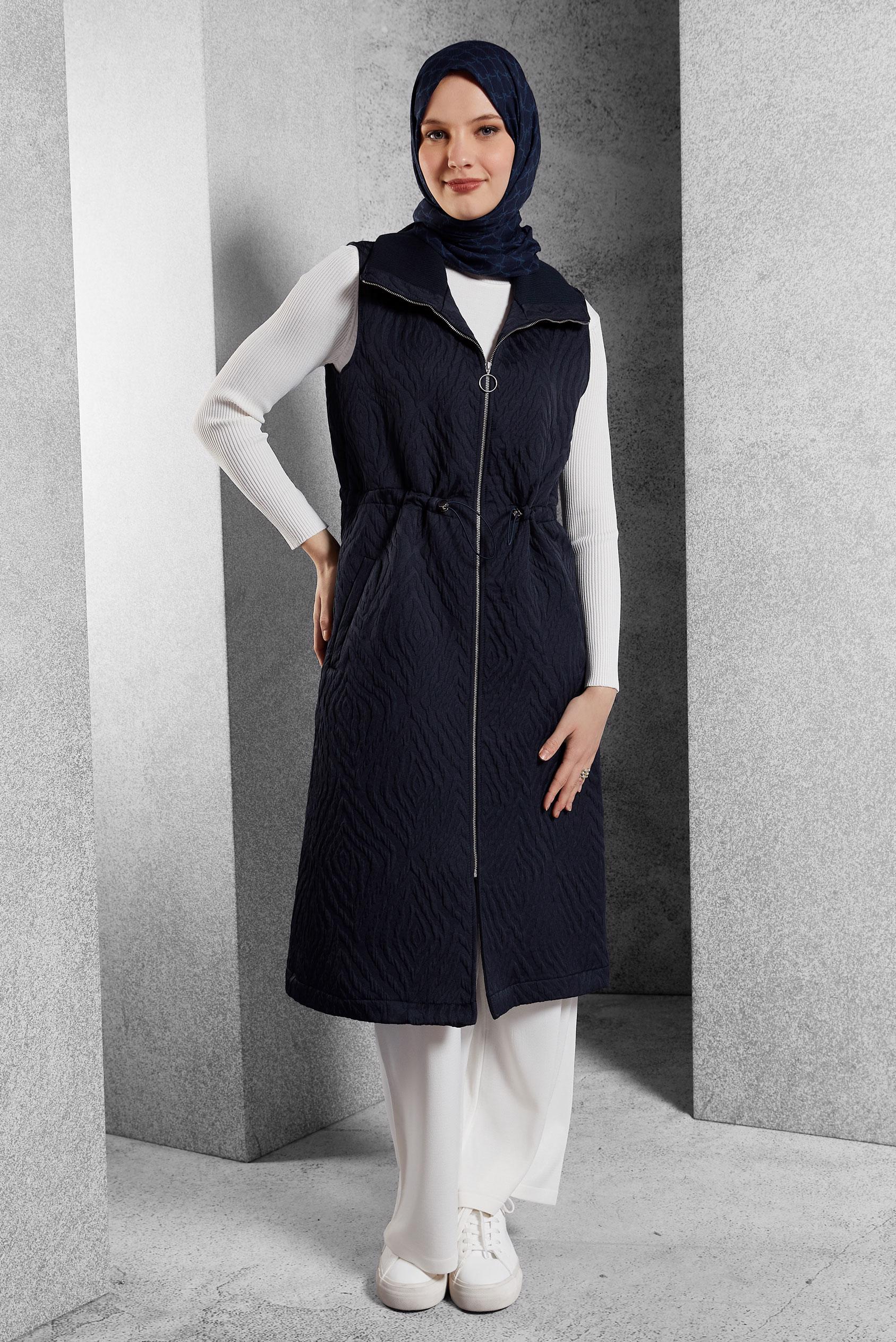 Vêtements hijab BLEU MARINE GILET À TAILLE FUMÉE 45304