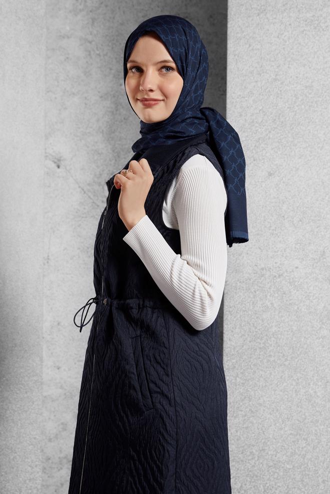 Vêtements hijab BLEU MARINE GILET À TAILLE FUMÉE 45304 - ALVİNA