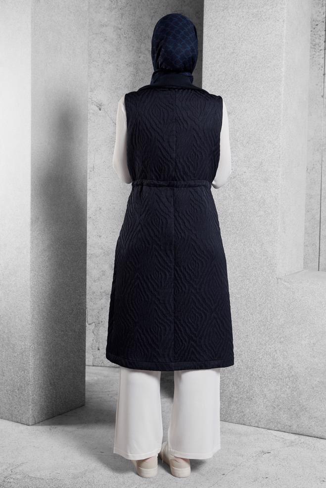 Vêtements hijab BLEU MARINE GILET À TAILLE FUMÉE 45304 - ALVİNA