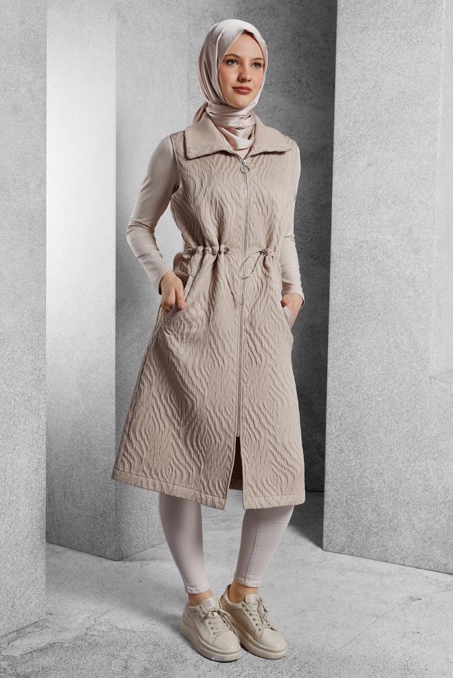 Vêtements hijab BEIGE GILET À TAILLE FUMÉE 45304 - ALVİNA