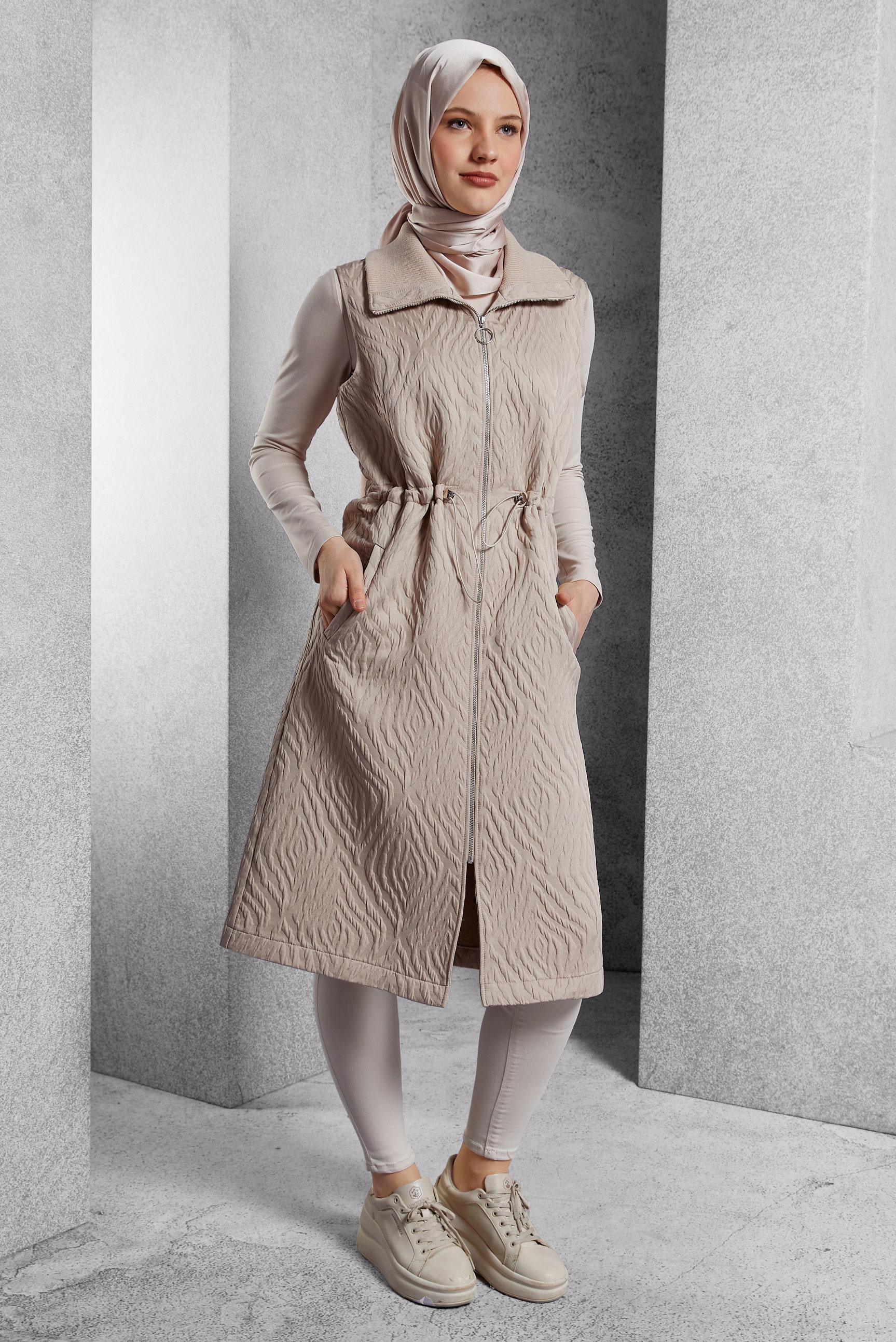 Vêtements hijab BEIGE GILET À TAILLE FUMÉE 45304