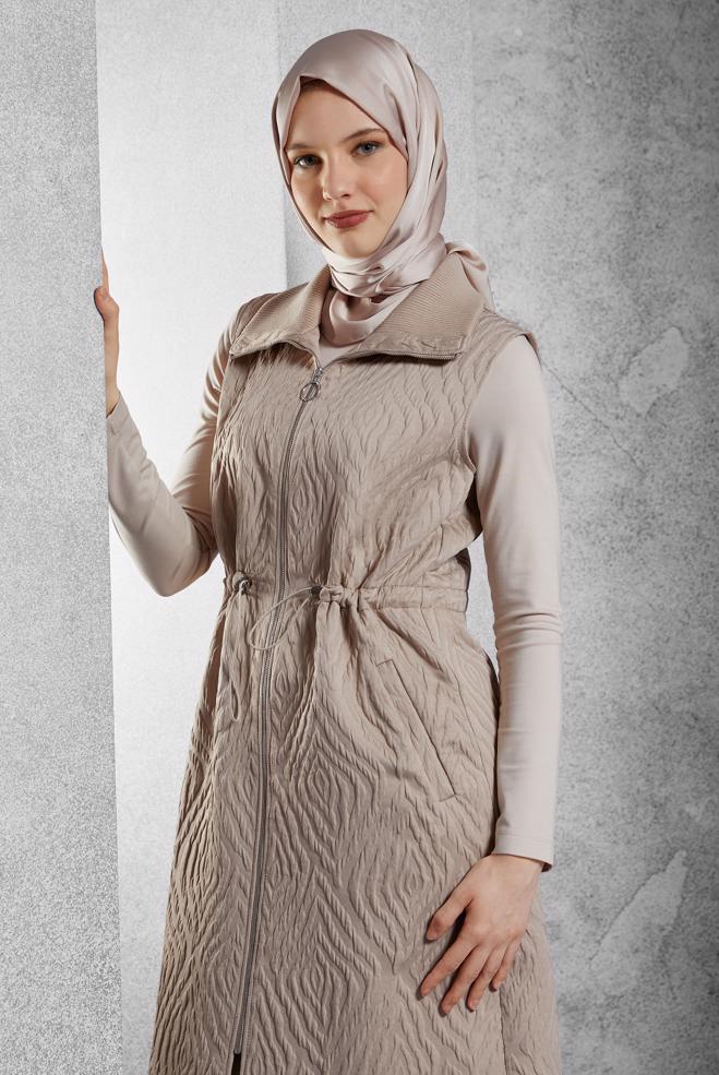 Vêtements hijab BEIGE GILET À TAILLE FUMÉE 45304 - ALVİNA
