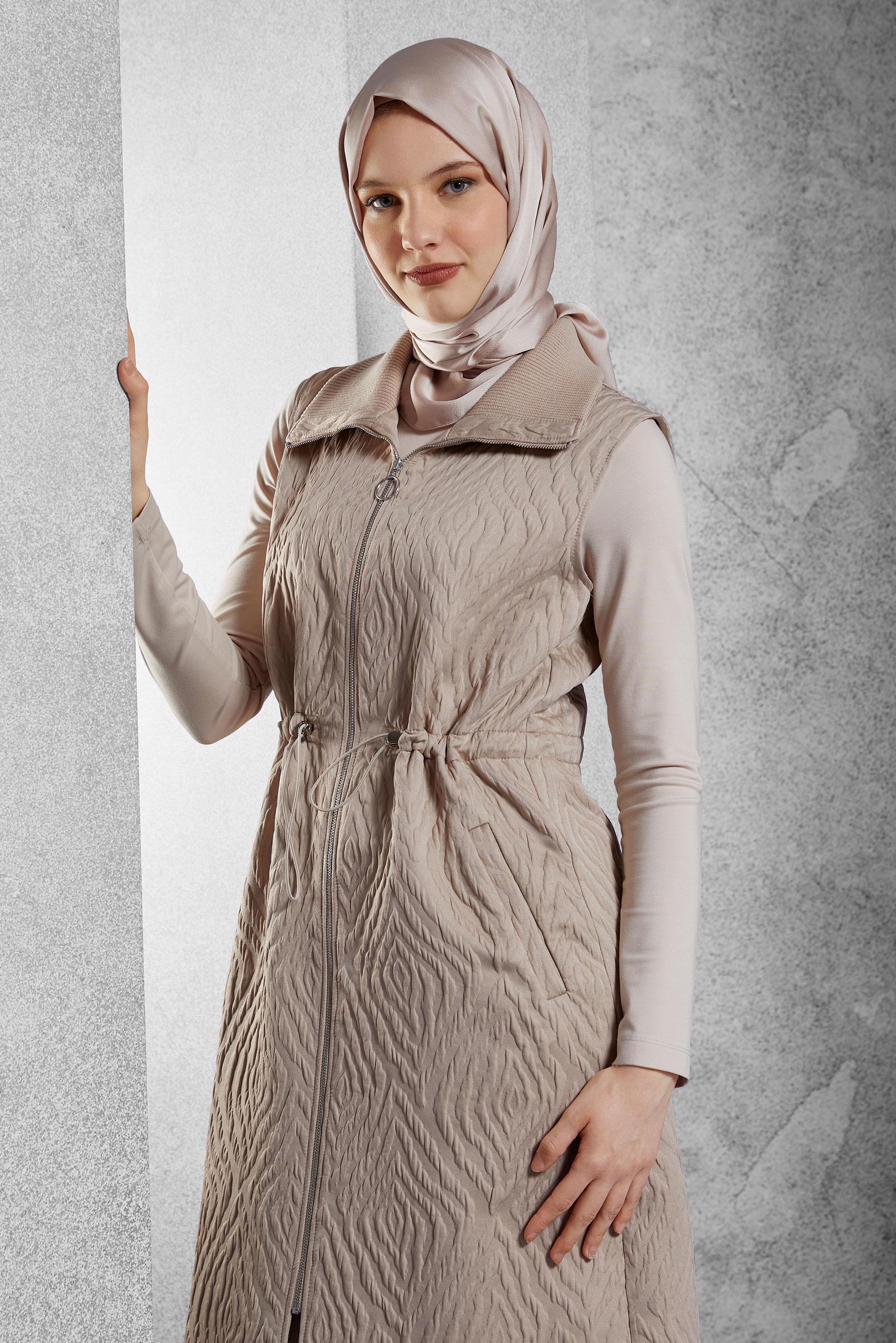 Vêtements hijab BEIGE GILET À TAILLE FUMÉE 45304