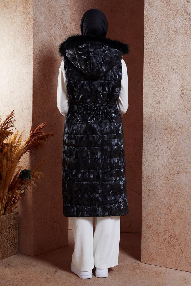 Vêtements hijab NOIR GILET DOUDOUNE CEINTURÉ 90526 - ALVİNA