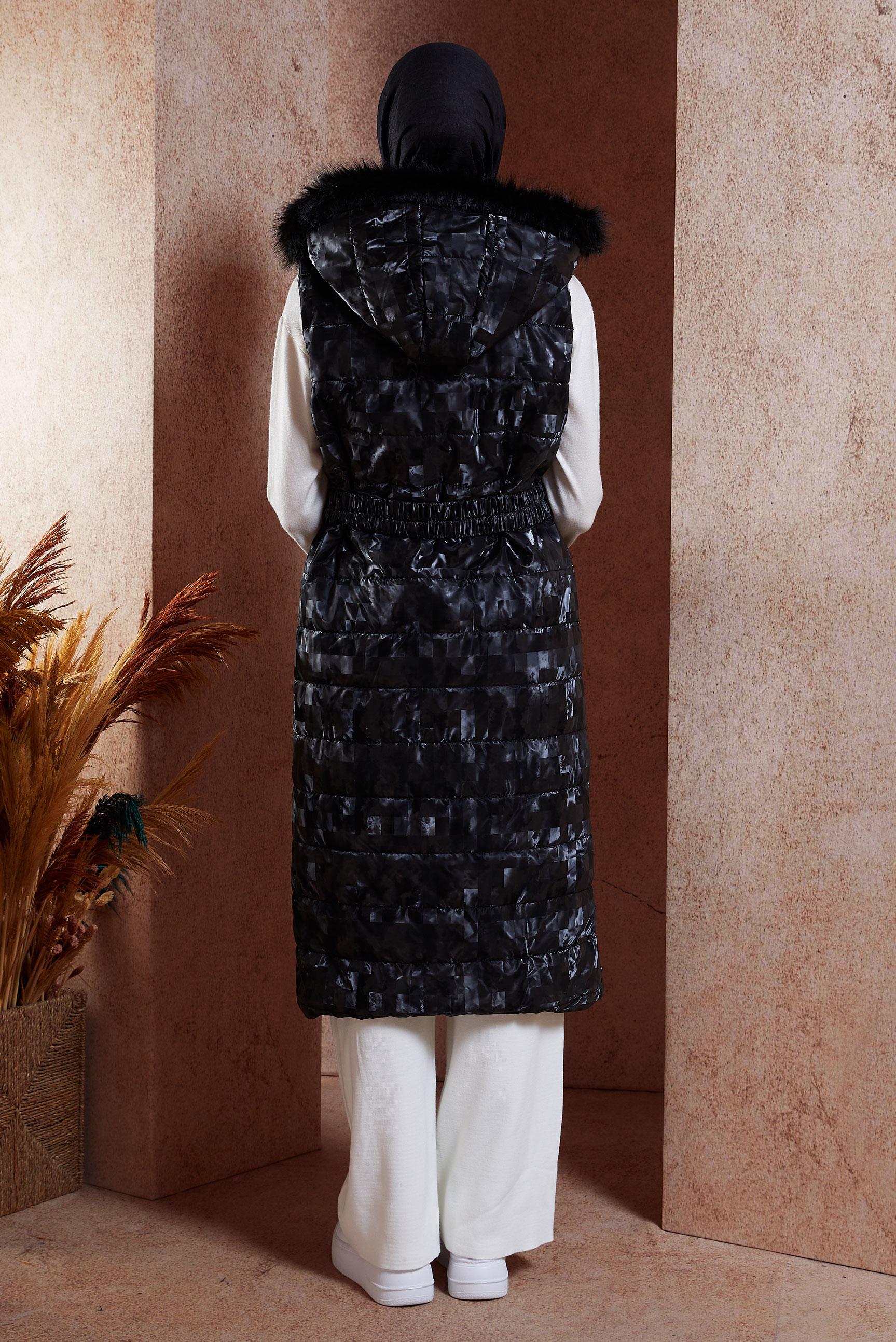 Tesettür giyim SİYAH KEMERLİ ŞİŞME YELEK 90526