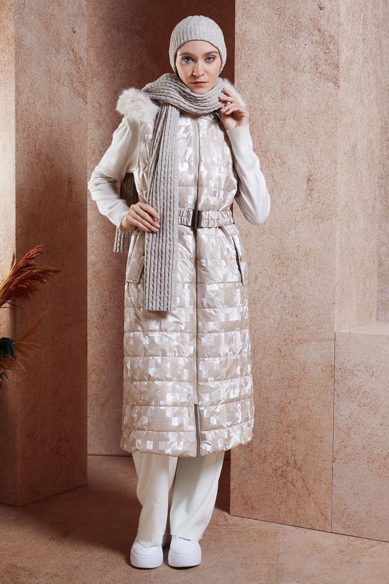 Vêtements hijab BEIGE GILET DOUDOUNE CEINTURÉ 90526