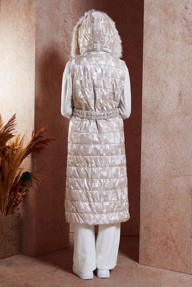 Vêtements hijab BEIGE GILET DOUDOUNE CEINTURÉ 90526 - ALVİNA