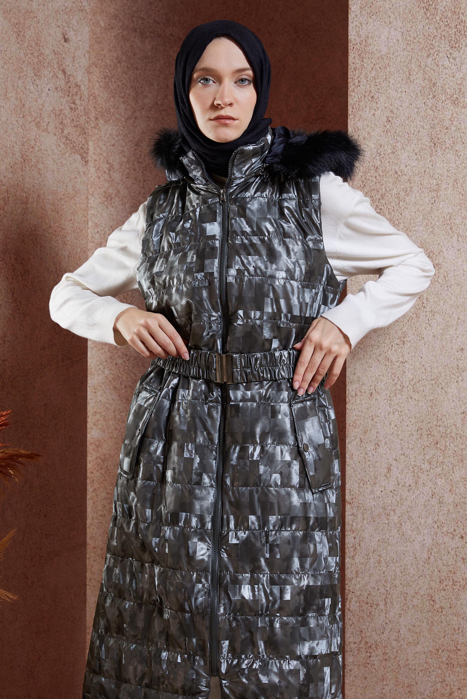 Vêtements hijab GRIS GILET DOUDOUNE CEINTURÉ 90526