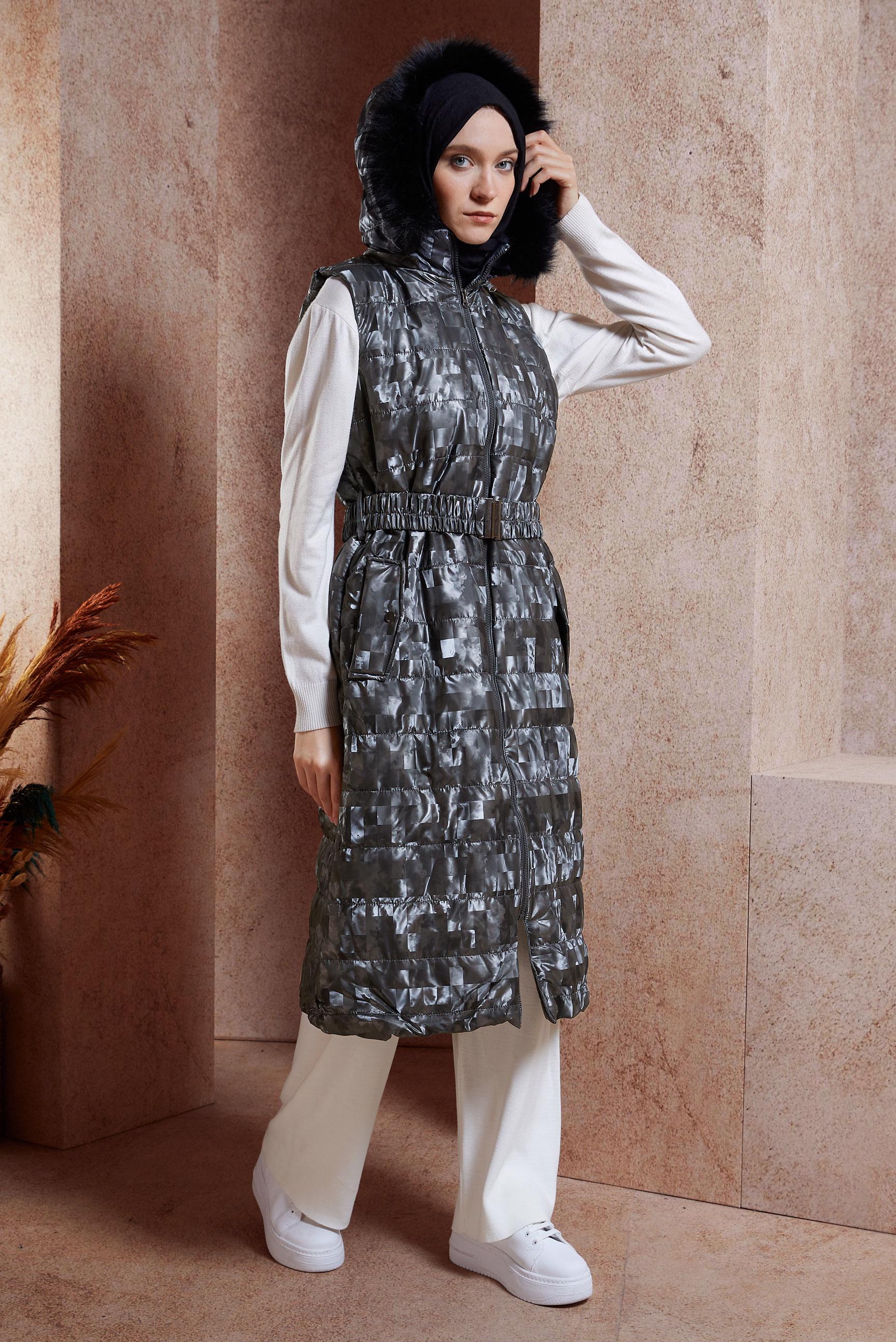 Vêtements hijab GRIS GILET DOUDOUNE CEINTURÉ 90526