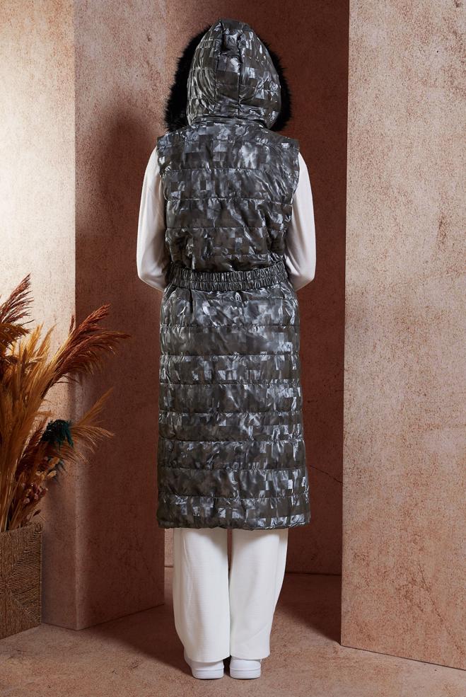Vêtements hijab GRIS GILET DOUDOUNE CEINTURÉ 90526 - ALVİNA