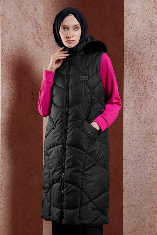 Vêtements hijab NOIR GILET DOUDOUNE À CAPUCHE 90527 - ALVİNA