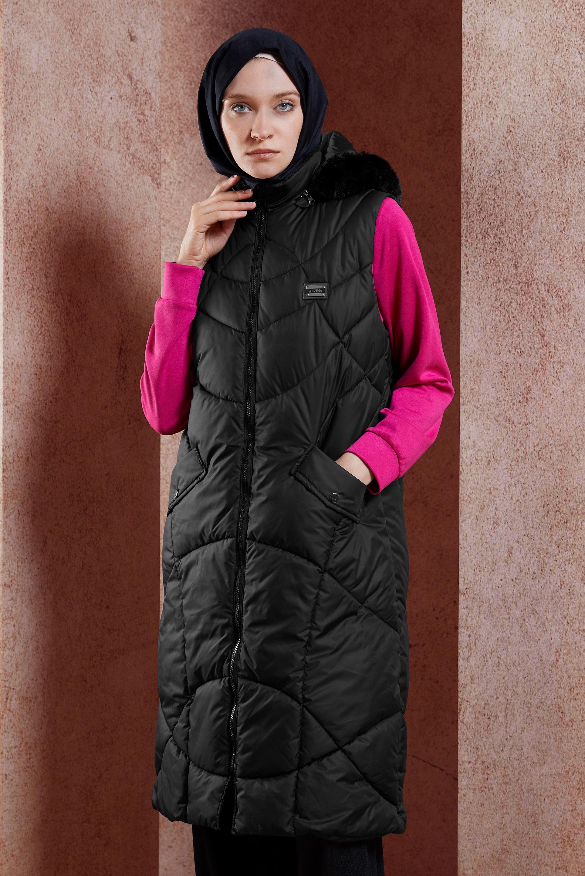 Vêtements hijab NOIR GILET DOUDOUNE À CAPUCHE 90527
