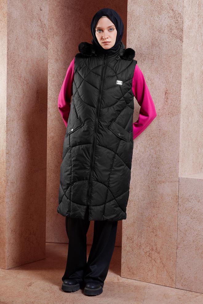 Vêtements hijab NOIR GILET DOUDOUNE À CAPUCHE 90527 - ALVİNA