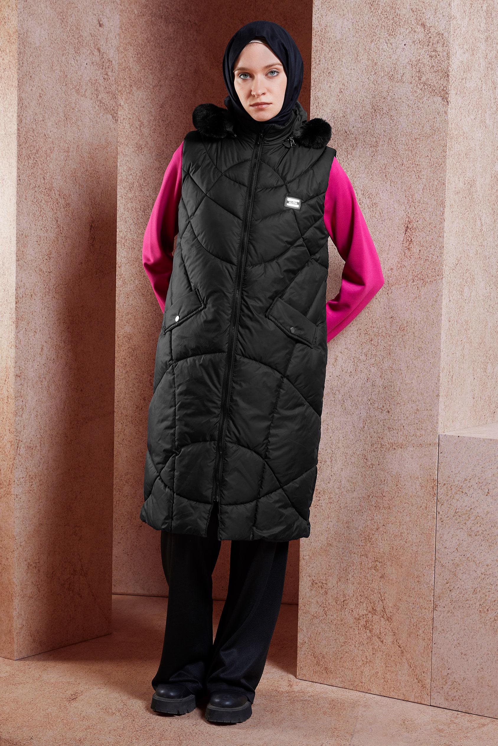 Vêtements hijab NOIR GILET DOUDOUNE À CAPUCHE 90527
