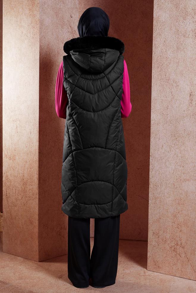 Vêtements hijab NOIR GILET DOUDOUNE À CAPUCHE 90527 - ALVİNA