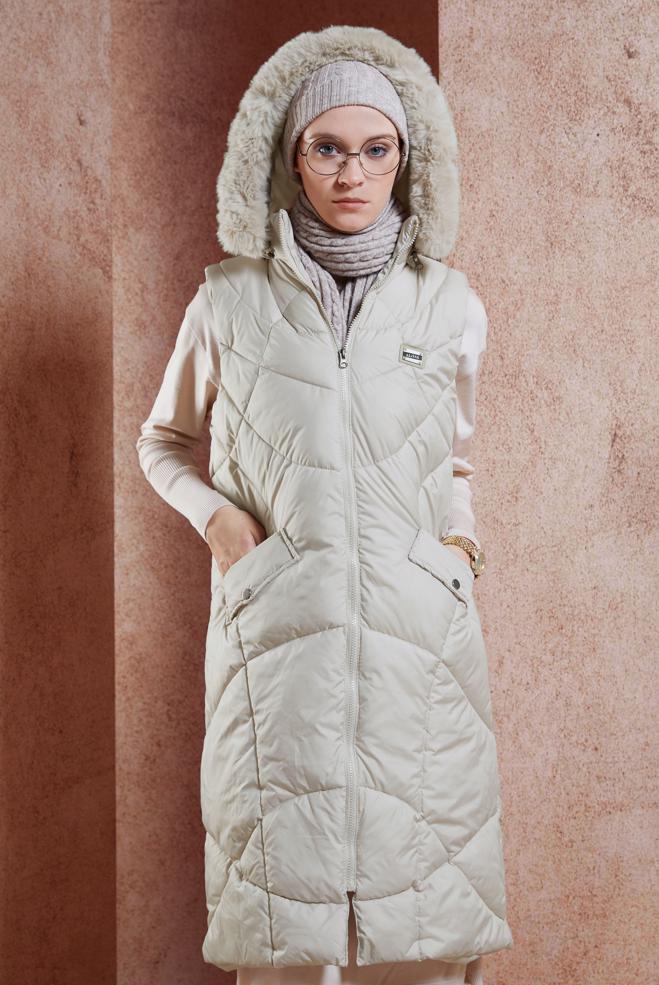 Vêtements hijab BEIGE GILET DOUDOUNE À CAPUCHE 90527 - ALVİNA